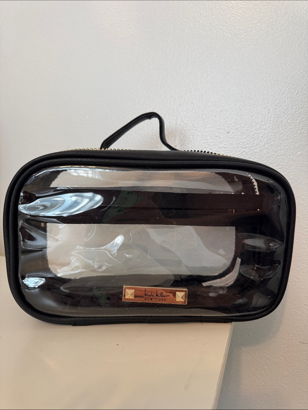 Kate Spade New York Black Clear Vinyl Cosmetic Case with Gold Plate